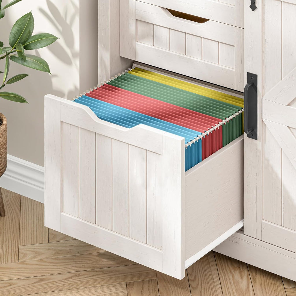 Lateral Filing Cabinets with Adjustable Shelf, Off White | Farmhouse File Cabinet with Lock , Filing Storage Cabinets