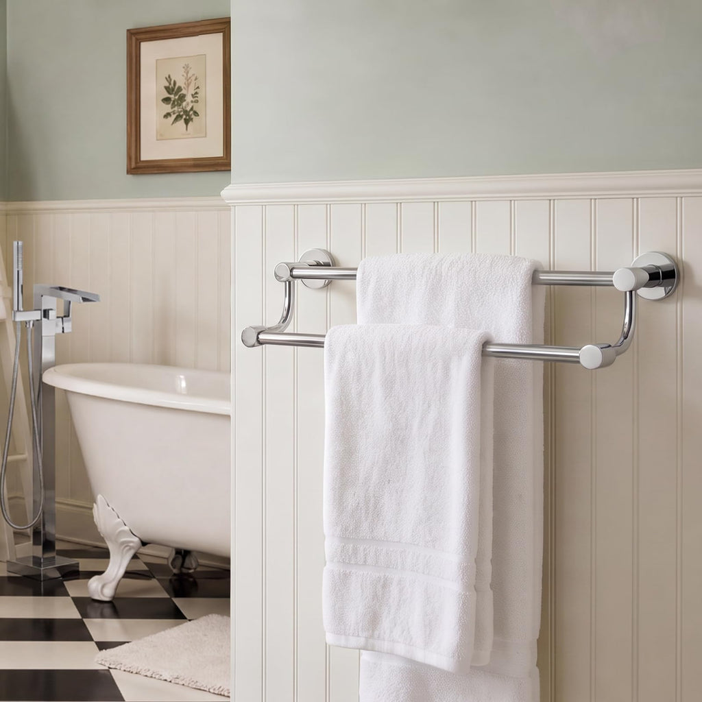 Double Towel Bar Towel Rack Wall Mounted Polished Chrome