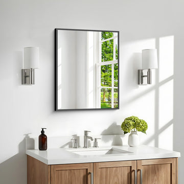 Bathroom Mirror, 20x24 inch Wall Mirror Wall Mounted Black Rectangle Square Corner Mirrors, Black Bathroom Mirror