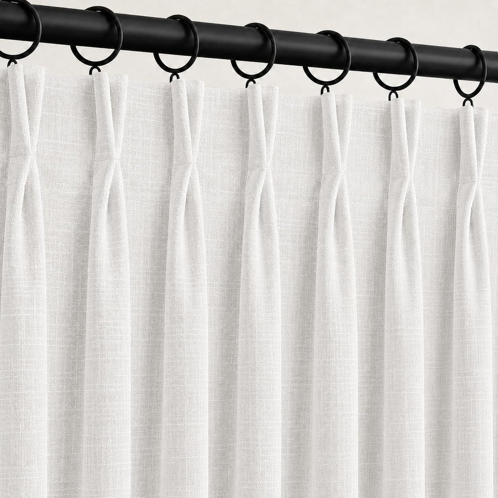 120 Inches Floor to Ceiling Blackout Curtains Pleated High Temperature Trained Linen Drapes for Sliding Glass Door