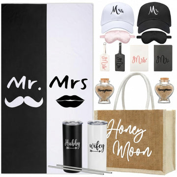 14 Pcs Honeymoon Travel Gifts Mr Mrs Set, 20 oz Tumbler Towels Hat
