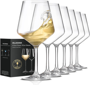 Unbreakable Wine Glasses Set of 6, 16 oz Plastic Wine Glasses with Stem, BPA Free, Reusable Wine Glass for Poolside
