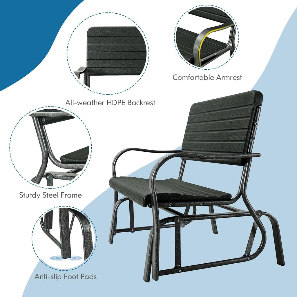 Outdoor Gliders for Outside Patio - Porch Glider w/Steel Frame, Weather Resistance HDPE Back & Seat, 600Lbs Capacity