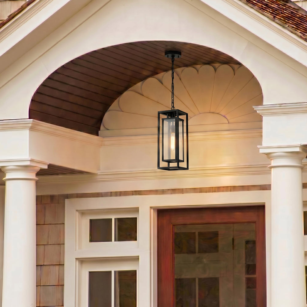 18" Matte Black Outdoor Pendant Lights for Front Porch Hanging Lamps