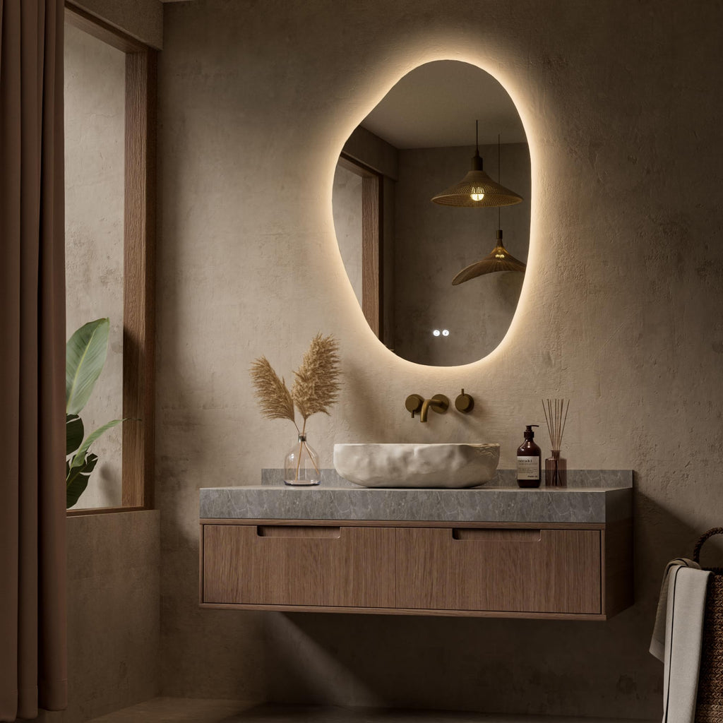 24 x 36 Inch Irregular Bathroom Mirror with Lights, Tempered Glass