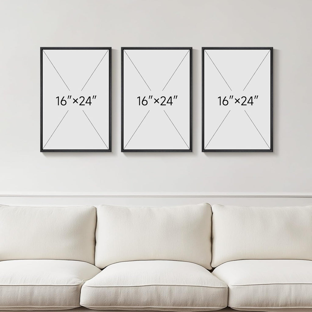 Framed Black and White Abstract Wall Art, 3 Piece Canvas Prints Paintings Artwork for Walls, Modern Minimalist Gold