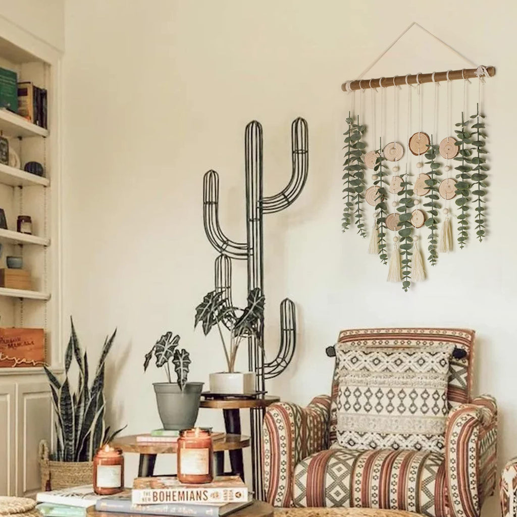 Artificial Eucalyptus Wall Decor Fake Greenery Leaves Stems Wall Hanging Plants on 16.5 inch Wooden Stick Boho Rustic