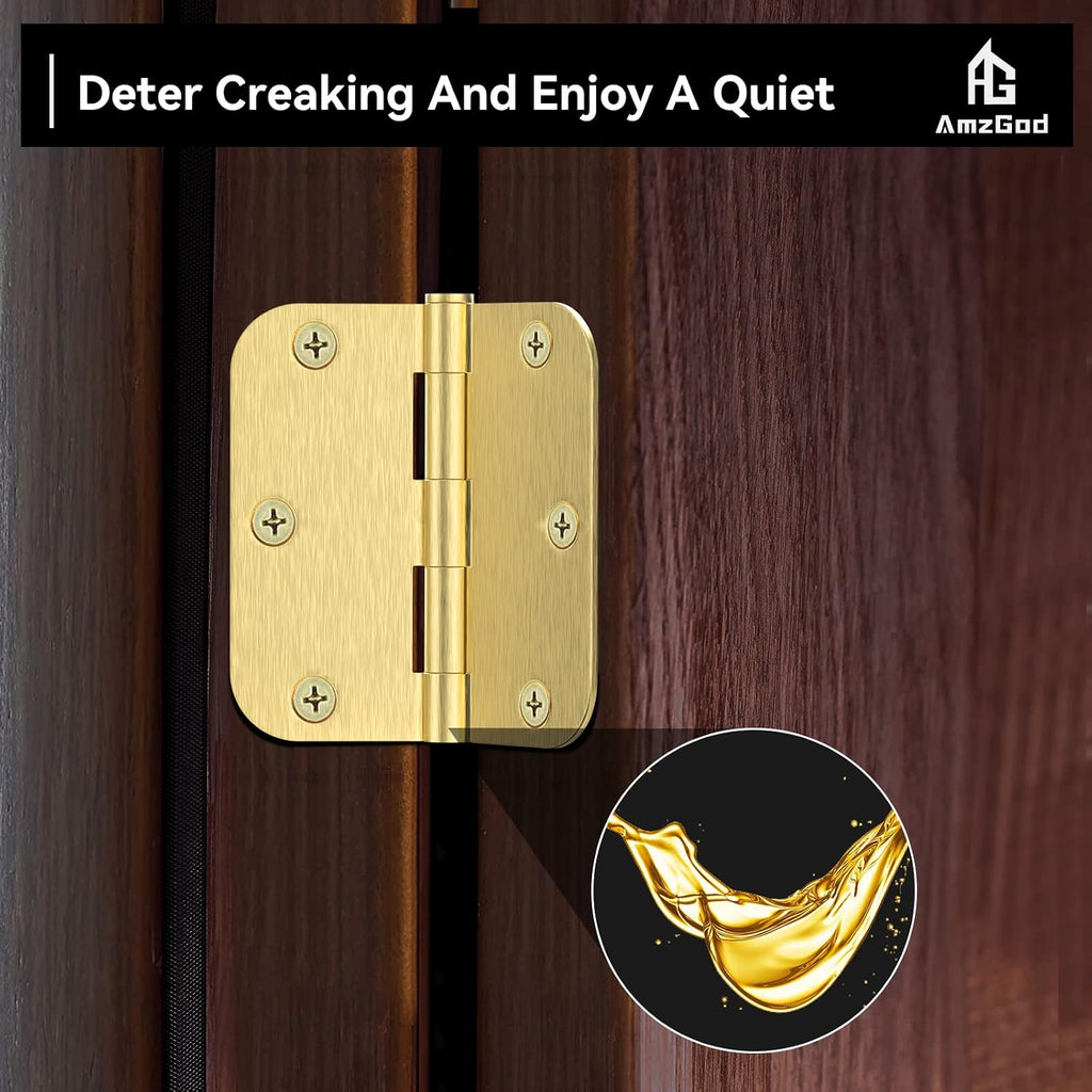 Interior Door Hinges 3.5" with 5/8" Radius Corners, Satin Brass, 12 Pack