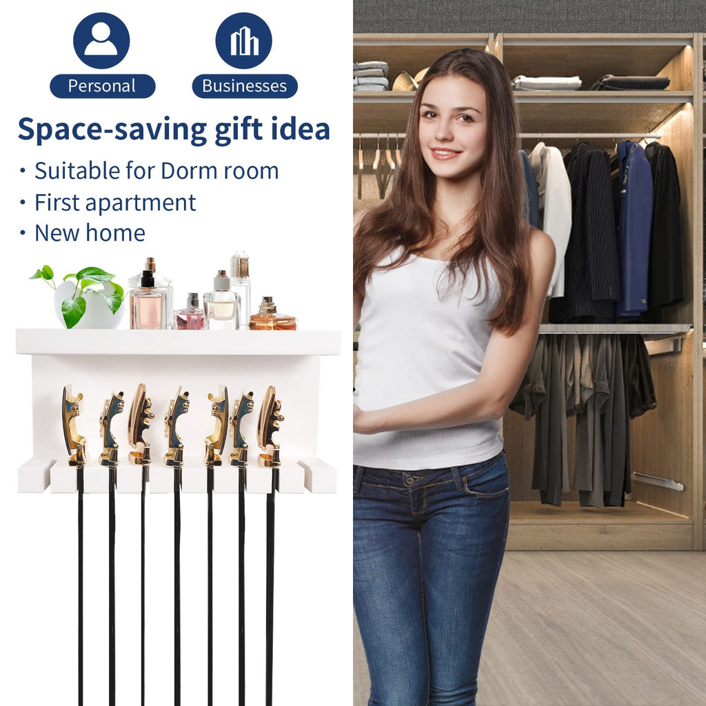 Belt Storage Organizer With Double Shelving Platform, Wall Mount Hanger Rack for Closet, Universal Holder for Men and