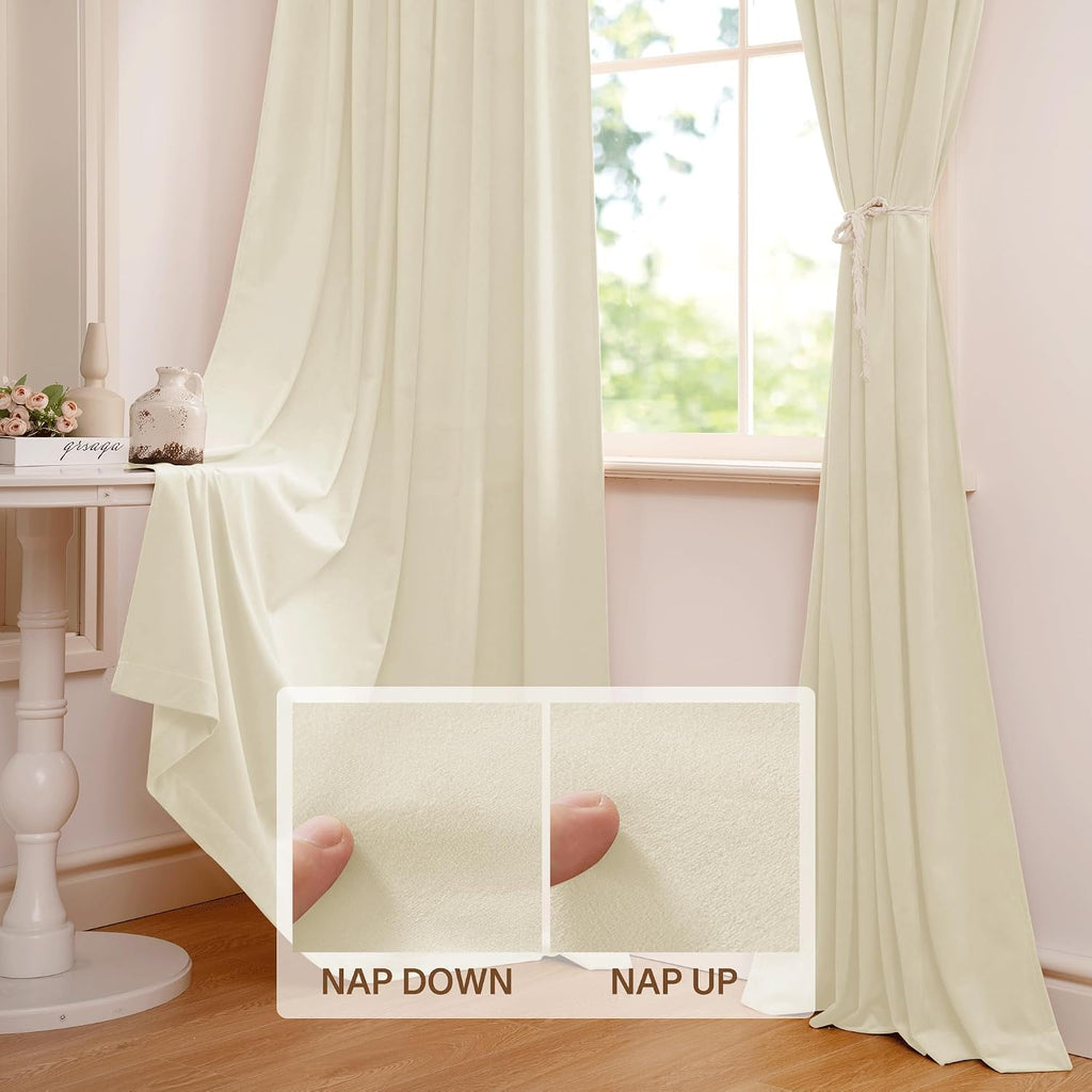 Ivory Velvet Curtains for Window - White Privacy Thermal Drapes, Elegant Decor White Backdrop Curtains 96 inches Long