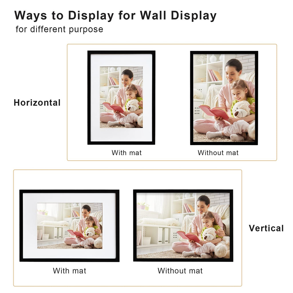 A2 Picture Frames Set of 2 Matted for A3 - Solid Wood Acrylic Plexiglass Front for Wall Mounting Hanging Vertically