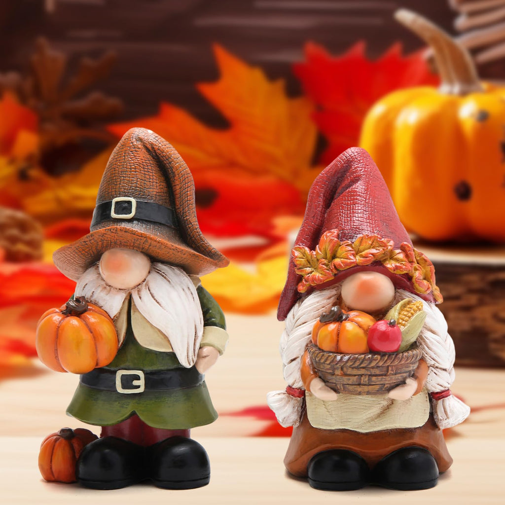 Fall Pumpkin Figurines, Thanksgiving Decorations, Set of 2