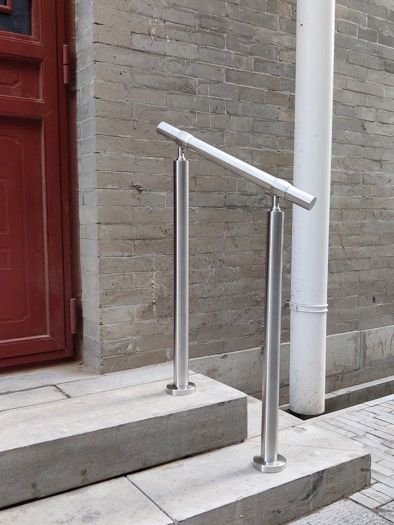 Outdoor 2 Step Handrail, DIY 304 Stainless Steel Transitional Hand Rails with Installation Kit, Silver Porch Stair