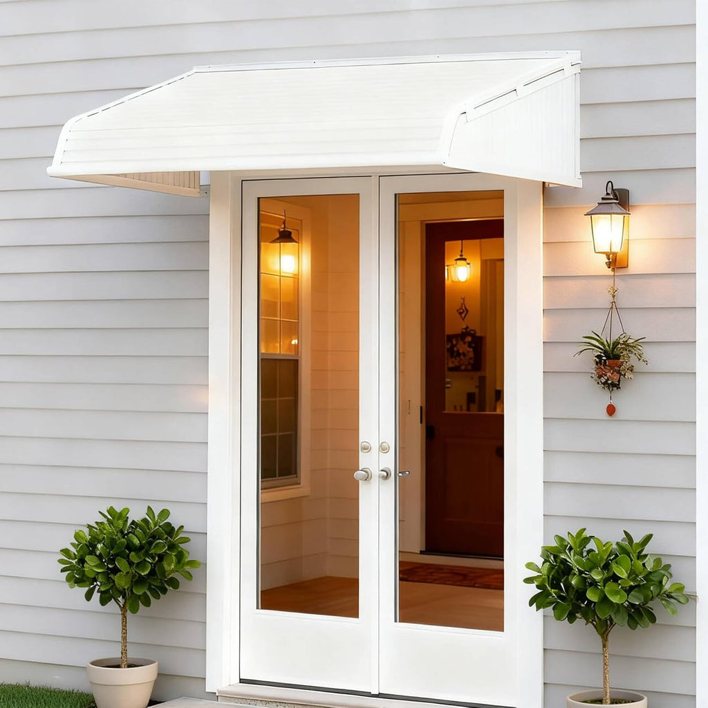 Window Awning 66''W x 40''D with 2 Side Wings | Aluminum Frame with Impact-Resistant PVC Panels, Shade Angle Set