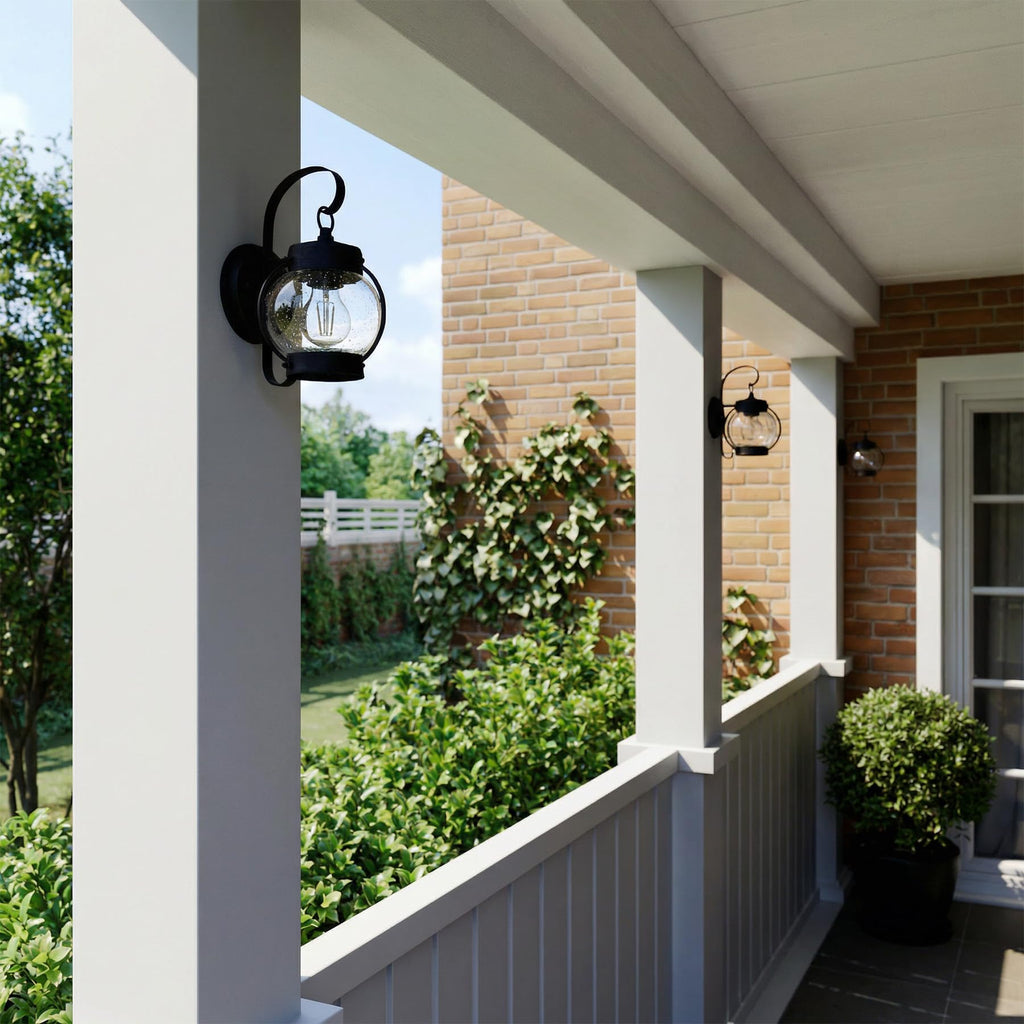 10.2" Outdoor Wall Light, Rustic Lantern Sconce with Bubble Glass Shade, Rust Brown Exterior Light for Porch Decor