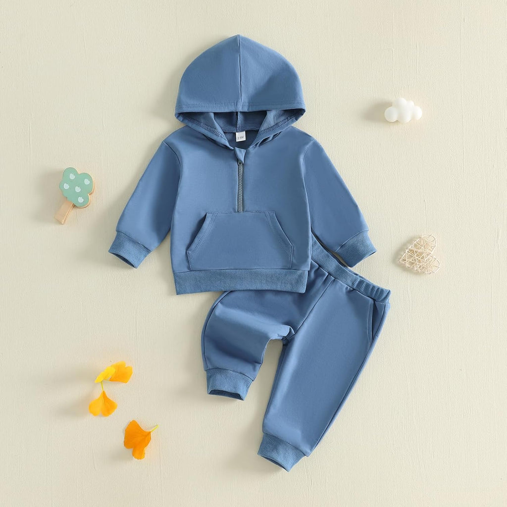 Toddler Baby Boy Clothes Zipper Hooded Sweatshirt Jogger Pants Set