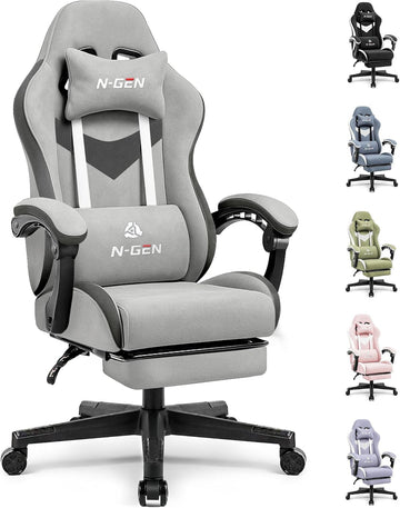 Gaming Chair, Reclining Backrest, Footrest, Fabric, Grey | Ergonomic Design with Reclining Backrest, Linkage Armrests