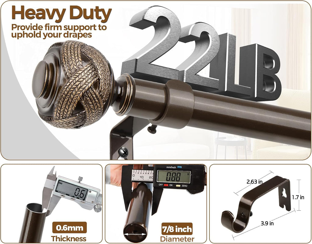 Bronze Curtain Rod 32 to 58 Inches (2.6 to 4.8 ft), 7/8 Inch Telescoping Splicing Curtain Rods for Windows 20 to 54