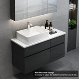 Bathroom Vanity Floating Bathroom Sink Cabinet with Ceramic Vessel Sink Wall Mounted Floating Vanity (Black & White