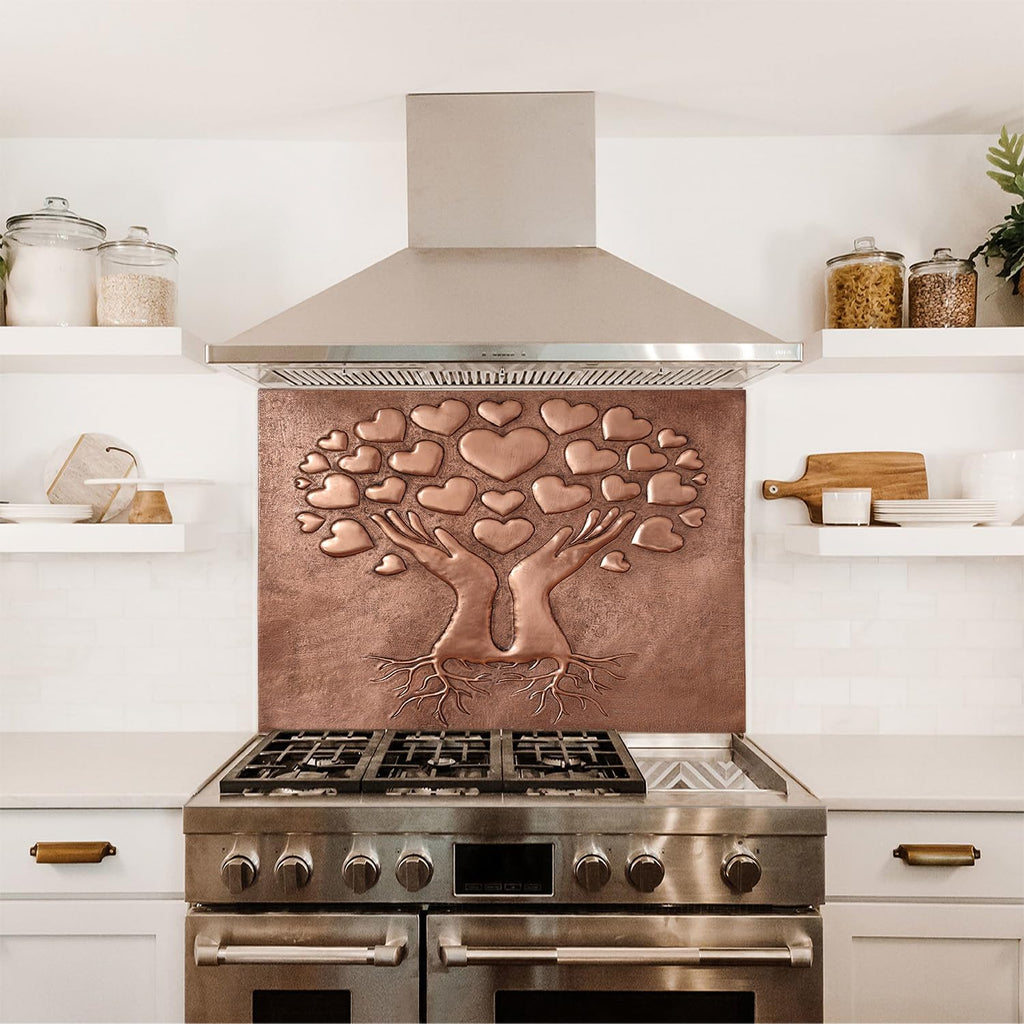 Kitchen Backsplash, Hearts in Praying Hands Copper Backsplash, Custom Copper Backsplash Panel, Handmade Copper