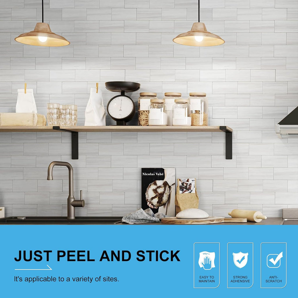 Peel and Stick Backsplash, 20-Sheet Peel and Stick Wall 13.5" x 5.8" PVC Subway Tile Stick on Backsplash Fireplace