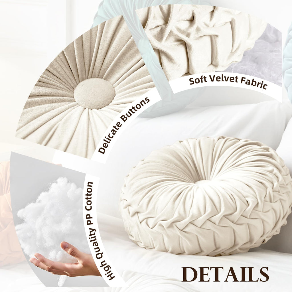 Round Throw Pillow Velvet Pleated Round Pillow Cushion