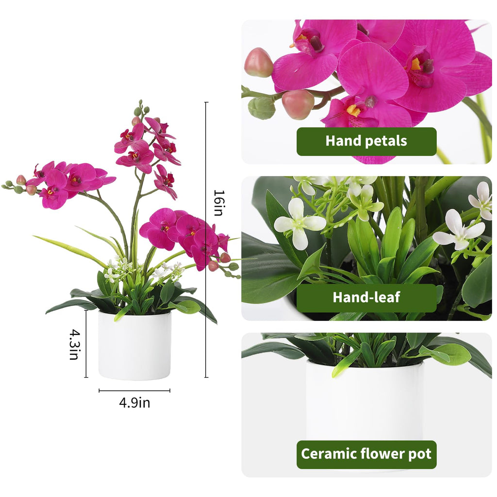 Real Touch Phalaenopsis Orchid in Pot, Artificial Fake Flowers with Vase for Table Centerpieces, Large Faux Orchids
