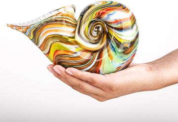 7.7" Glass Nautilus Conch Figurines, Hand Blown Seashell Art
