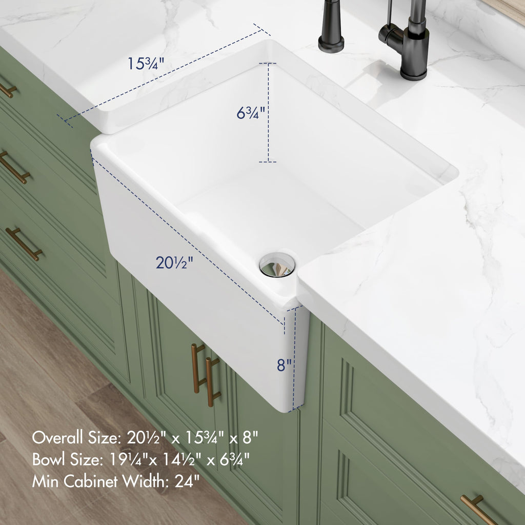 Farmhouse Sink 20 x 15 Inch White Ceramic Apron Front Kitchen Sink
