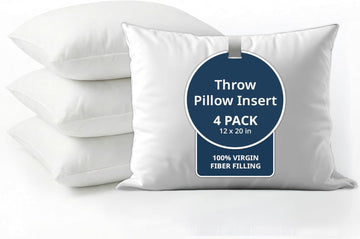 12x20 Throw Pillow Inserts, Oblong, Fluffy - White - Set of 4
