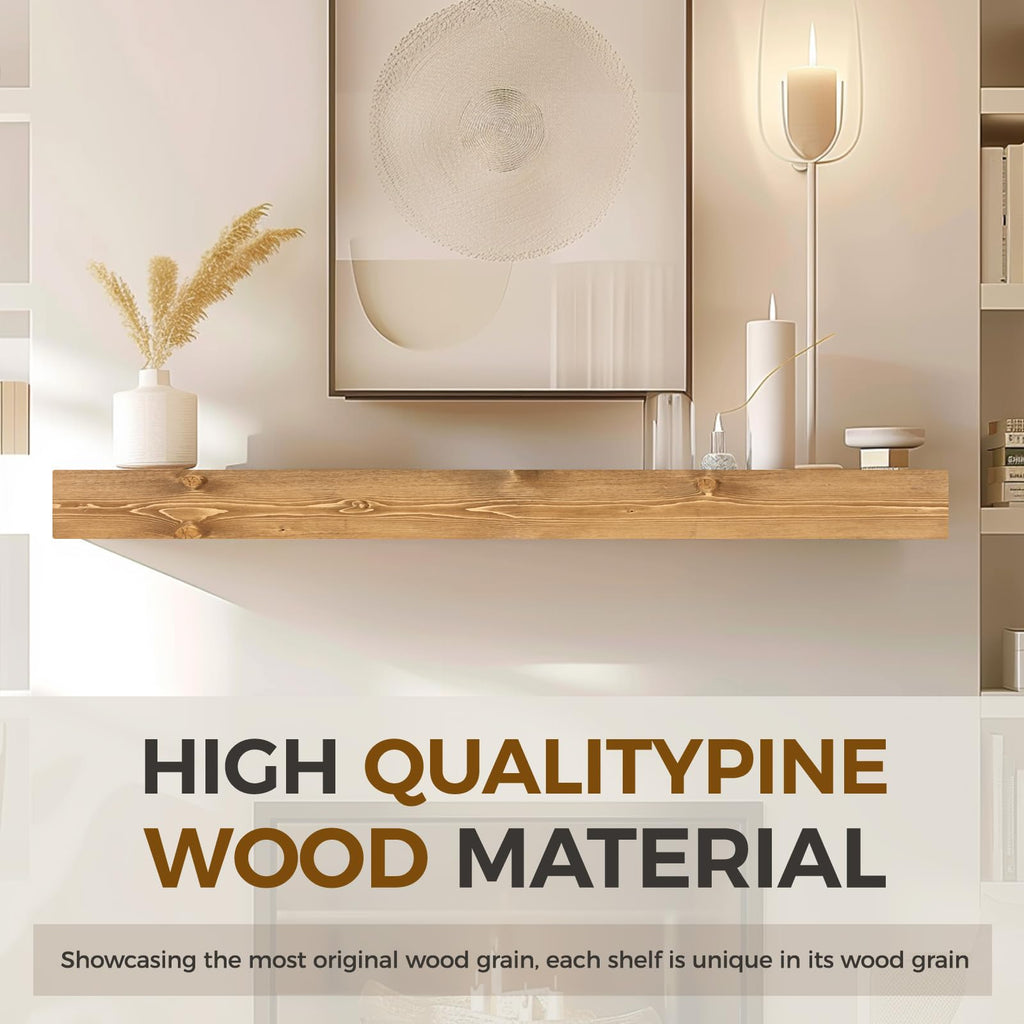 60'' Fireplace Mantel, 3'' Thick Pine Wood Floating Shelf, Wood