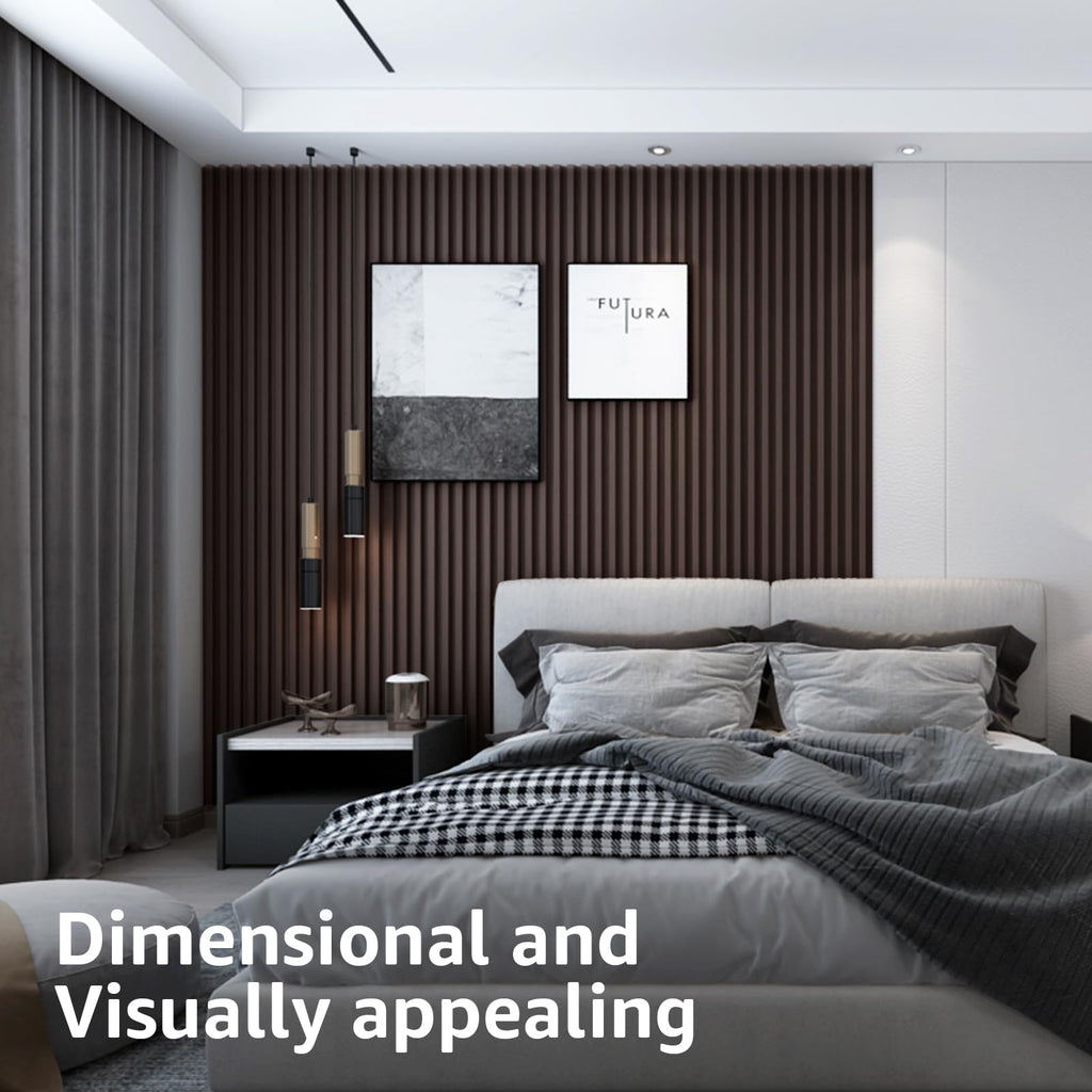 96 x 6 Inch WPC Wood Diffuser Slat Wall Panel, 8-Pack, Black Walnut
