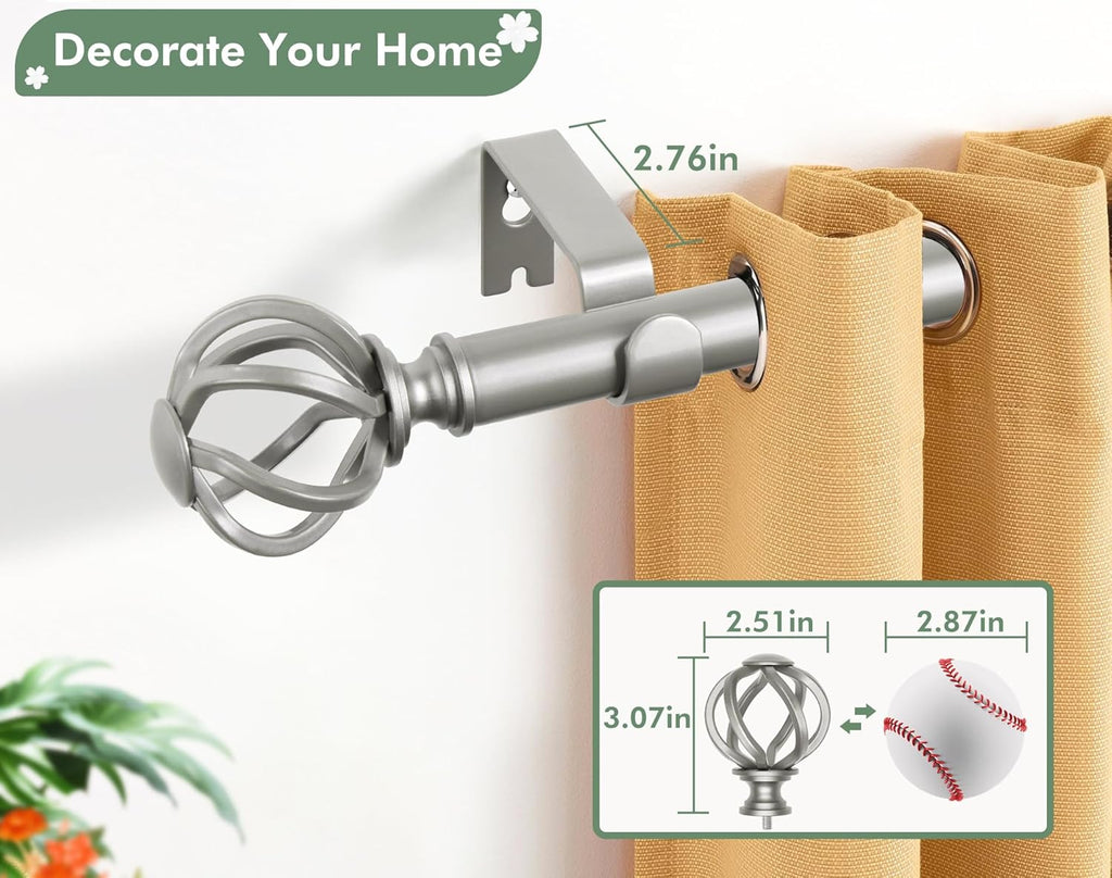 Antique Silver Curtain Rod 32 to 58 Inch (2.6-4.8 ft), 7/8 Curtain Rods for Windows 20 to 54 Inch, Telescoping