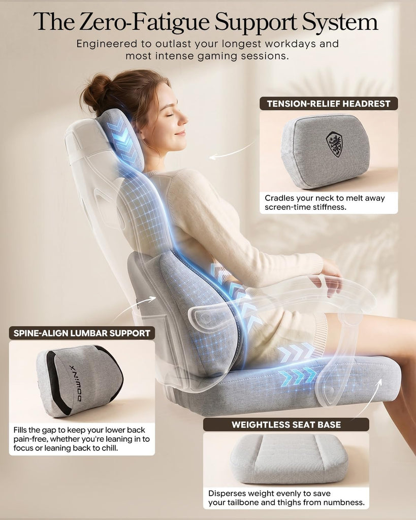 Big and Tall Gaming Chair with Footrest, Gray | Breathable woven fabric with lumbar support and extra-wide seat back;