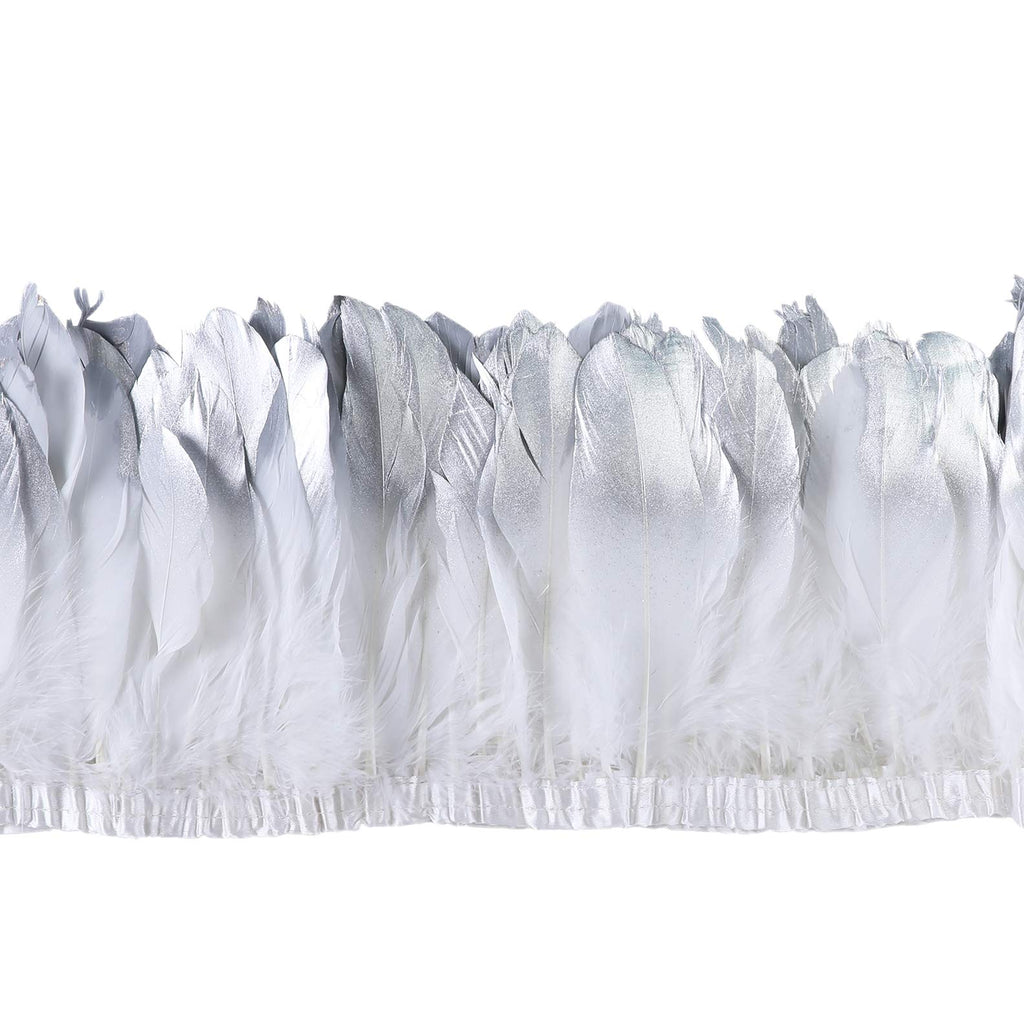 Duck Goose Feather Trim Fringe 2 Yards (Silver&White)