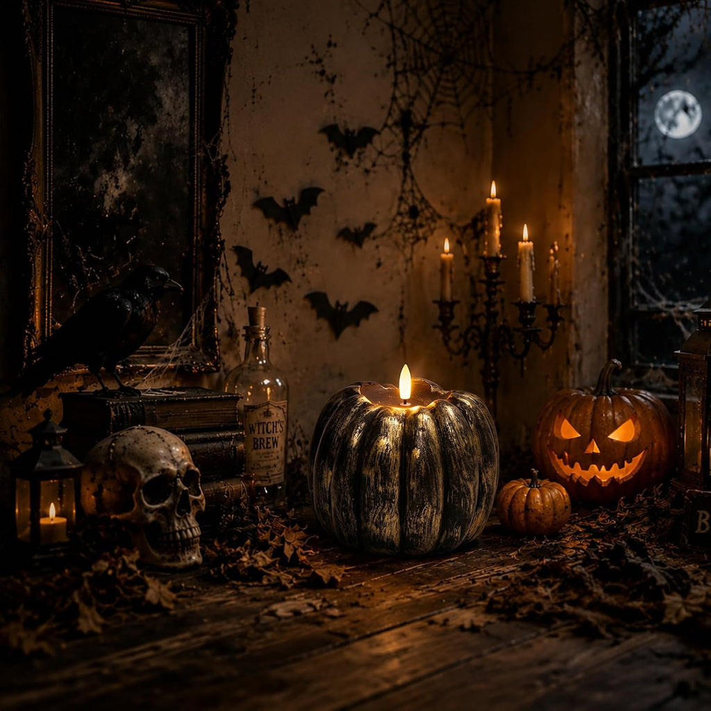 Halloween Decor Indoor, Halloween Decorations, Flameless Pumpkin Candle