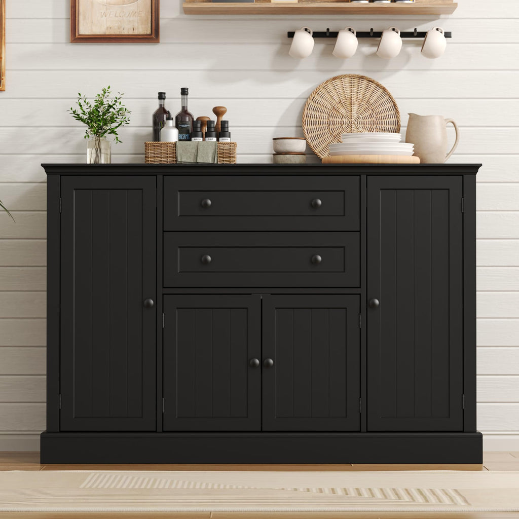 Farmhouse 47" Buffet Cabinet with Storage, Large Sideboard Buffet with Drawers and Adjustable Shelves, Rusitc Coffee
