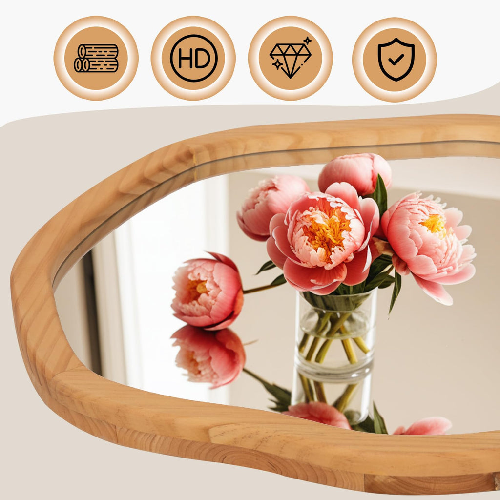Irregular Round Wood Mirror 30 Inch, Natural Wall Mirror