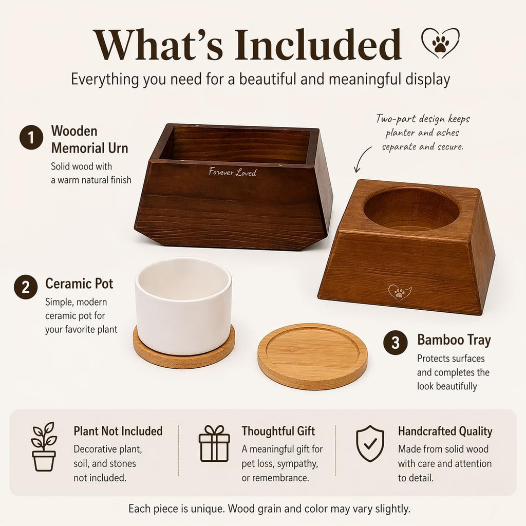 Solid Wood Pet Urns with Planter for Dogs and Cats Ashes Keepsake