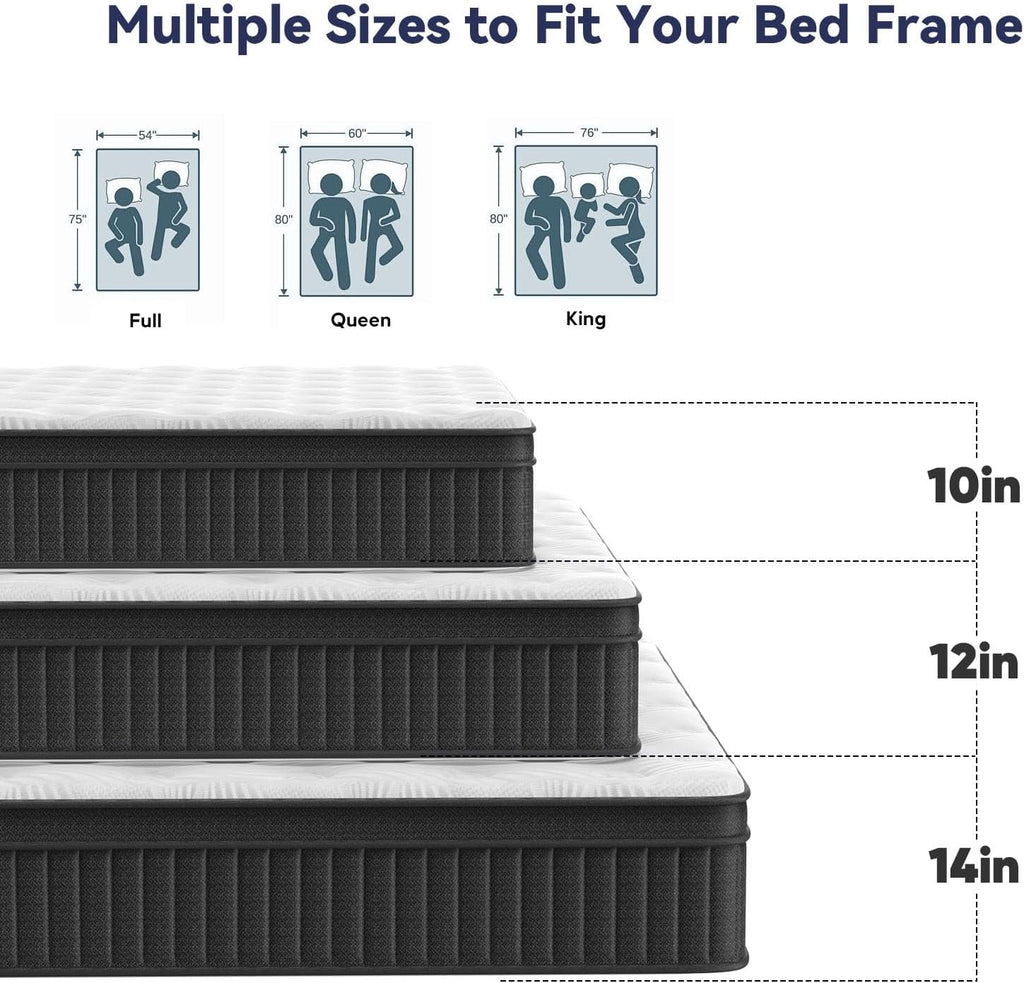 King Size Mattress, 14 Inch King Mattress Hybrid in Box, Individual Pocket Springs, Medium Firm, Breathable and