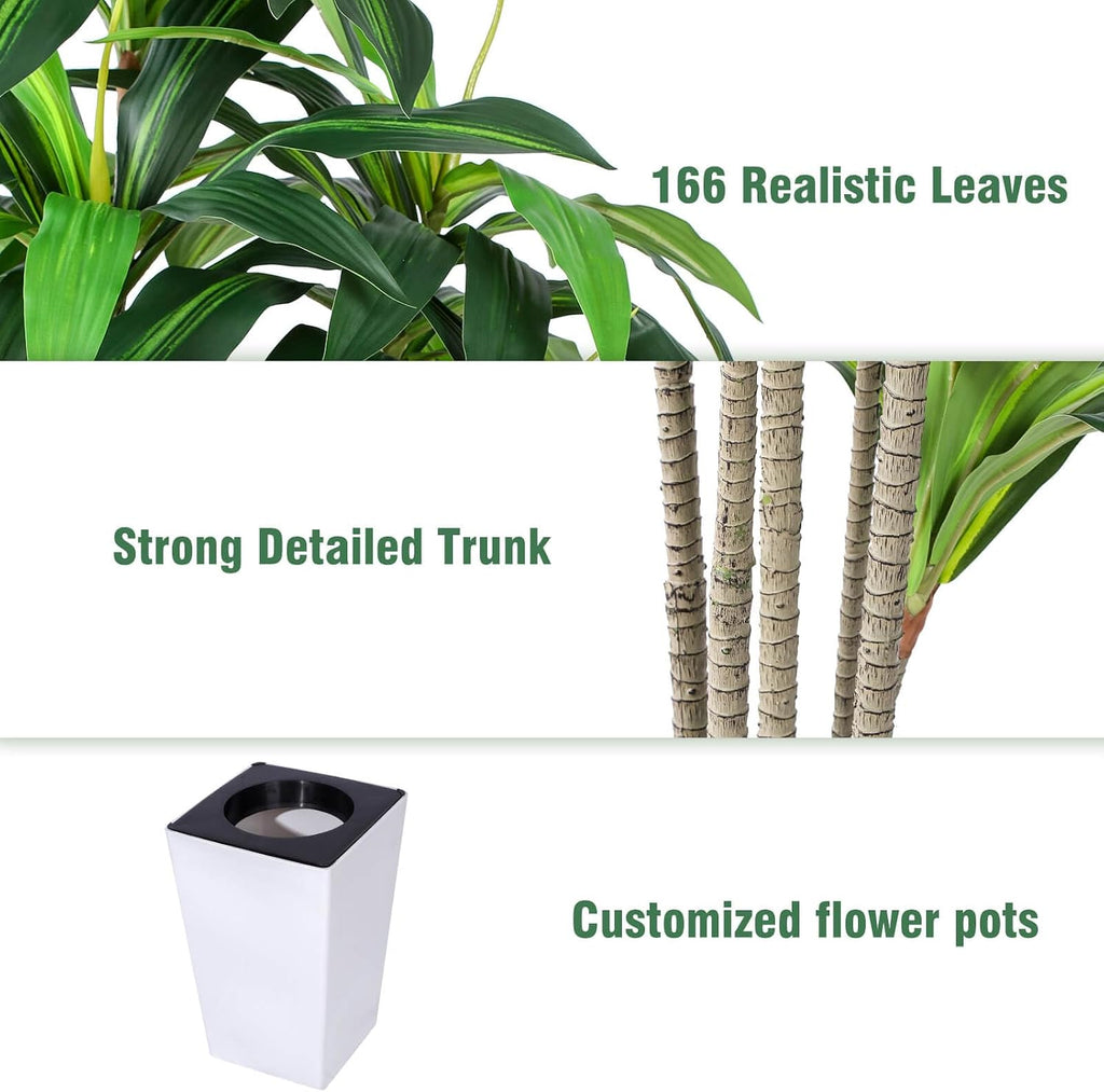 Dracaena Tree with White Tall Planter, 7ft Tall Potted Artificial Dracaena Silk Plant, Fake Yucca Tree Plant, Home