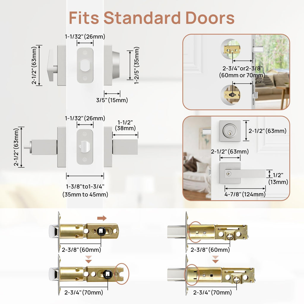 Exterior Door Lock Set with Deadbolt, Door Locks for Front Door with Single Cylinder Deadbolt Lock, Brushed Nickel