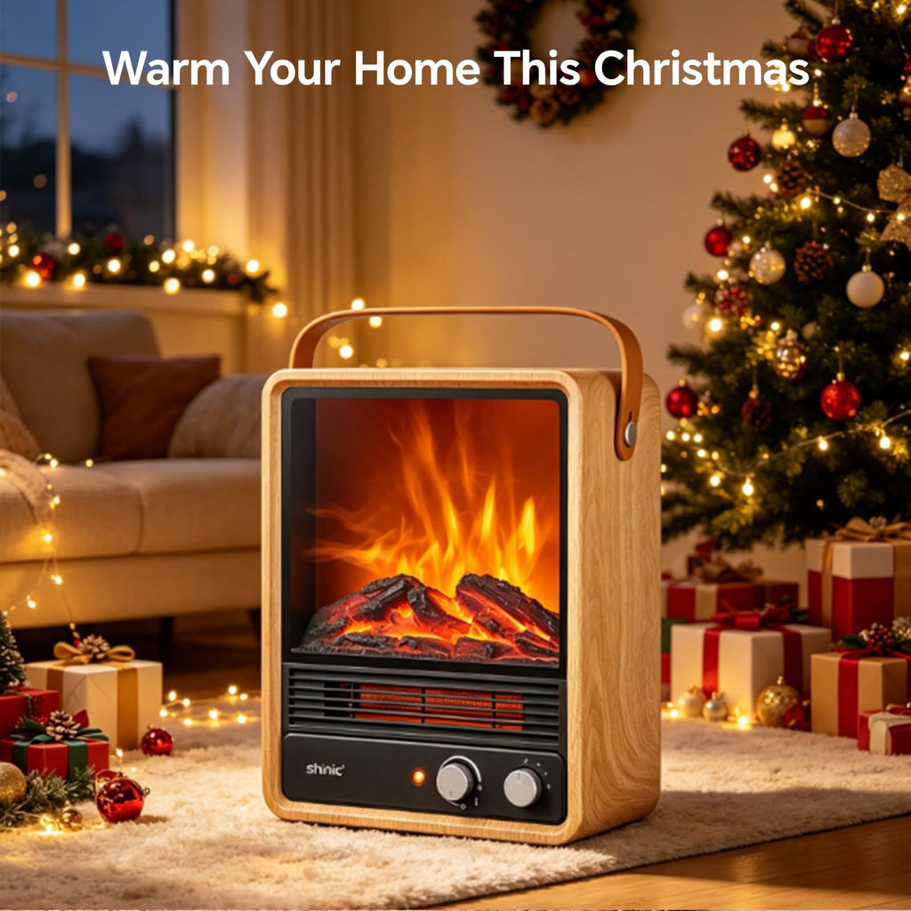 Electric Fireplace Heater, 3D Flame Effect & Sound (Oak)