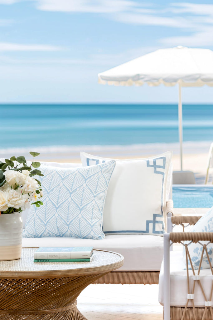 Coastal Patio Indoor Outdoor Throw Pillow Cover Only, 20"x20" Water Repellent for Backyard, Couch, Baby Blue Print