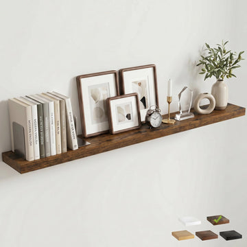55 Inch Floating Shelves for Wall, 6.5"D Wood Storage Shelves, Brown Finish