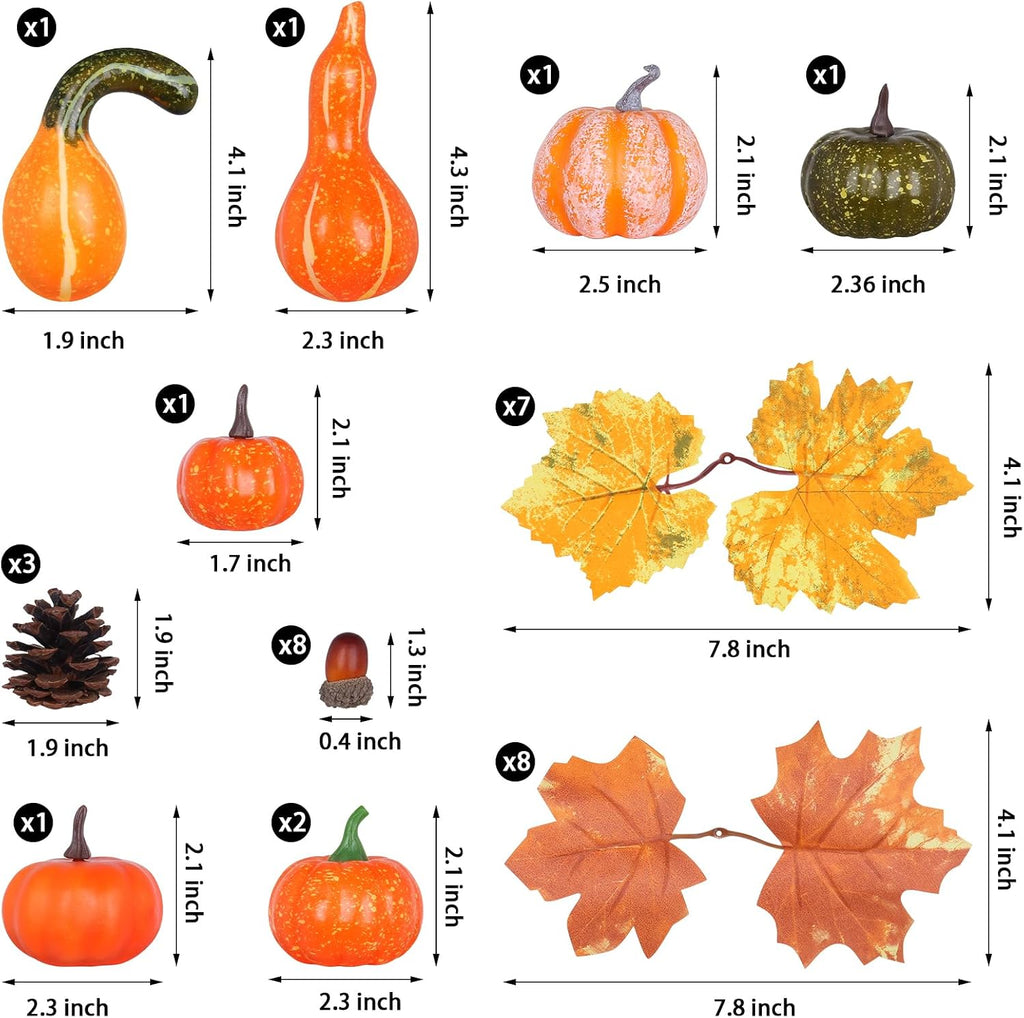 Fall Pumpkins Decor for Autumn Thanksgiving Halloween Home Decoration - Set of 34