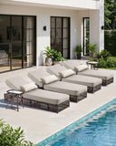 Luxury Outdoor Chaise Lounge Chairs of 4 with 5 Inch Thick Cushions and Side Table