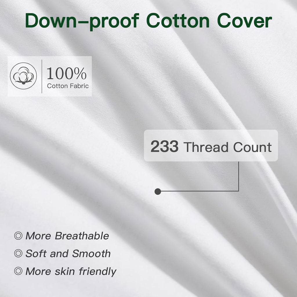 Down and Feather Throw Pillow Inserts, 22 x 22 Soft Fluffy Square Pillow Inserts with 100% Cotton Cover - Set of 2