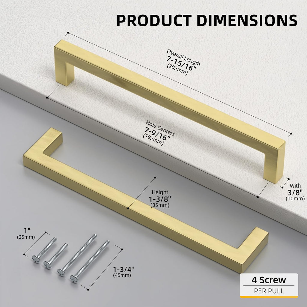 5 Pack 7-9/16" CC Brushed Gold Cabinet Pulls Kitchen Handles