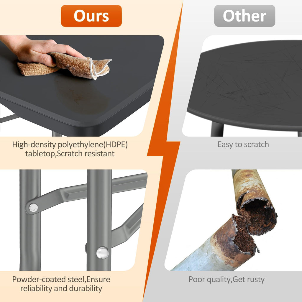 8 Foot Folding Table 350 LBS Heavy Duty, 18% Thicker HDPE Waterproof Top, Portable Fold in Half with Carry Handle and